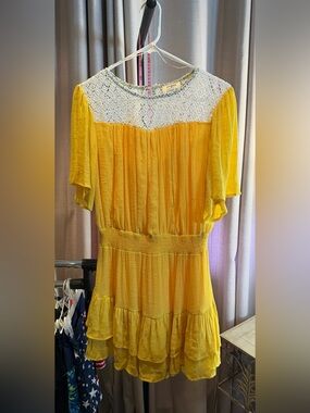 Umgee Yellow Dress with White Crochet Yoke